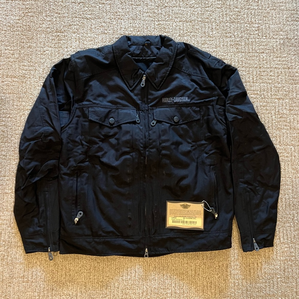 New With Tags Harley Davidson Black Embroidered Nylon Motorcycle Jacket Large